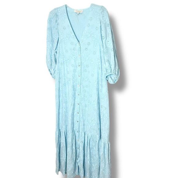 HALE BOB Gail Maxi Dress - Blue Floral Eyelet Women’s Size Small- Belt not incl - Picture 4 of 16